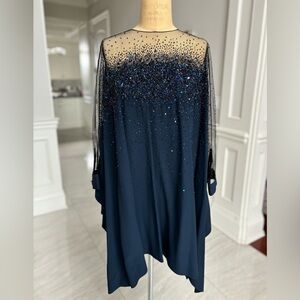 Oscar De La Renta Navy Beaded Blouse